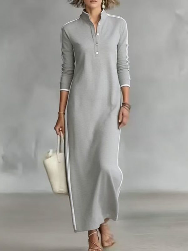 Elegant Collared Long Sleeve Maxi Dress