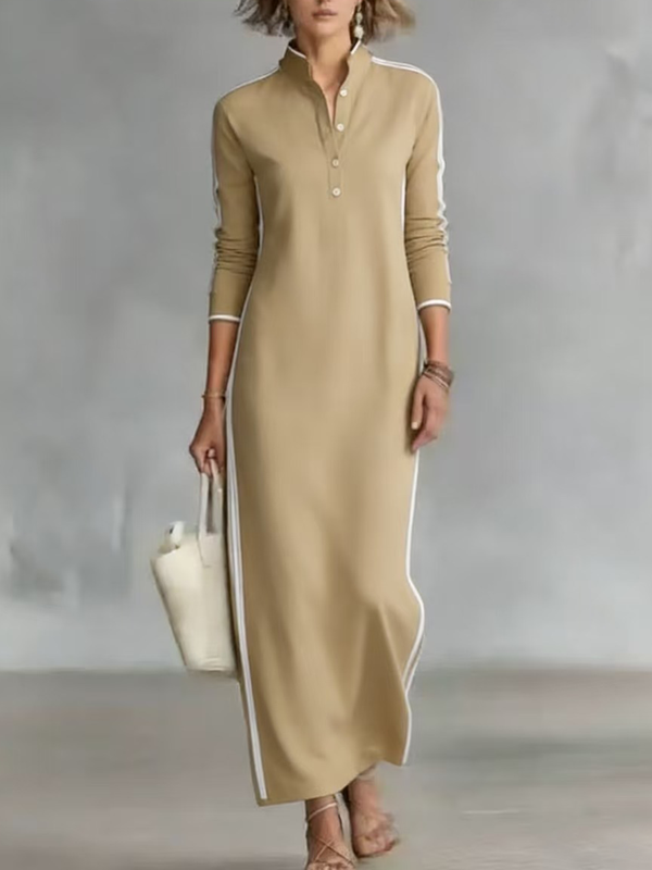 Elegant Collared Long Sleeve Maxi Dress