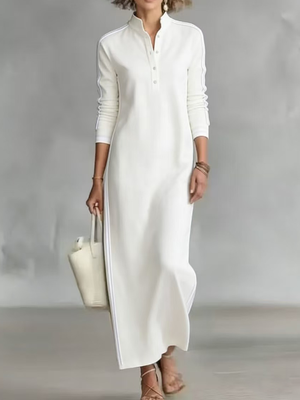 Elegant Collared Long Sleeve Maxi Dress