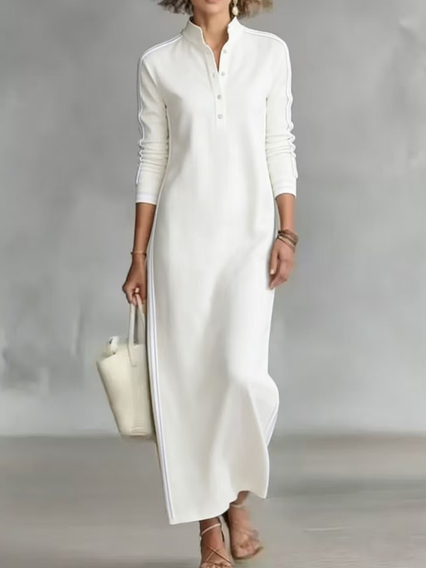 Elegant Collared Long Sleeve Maxi Dress