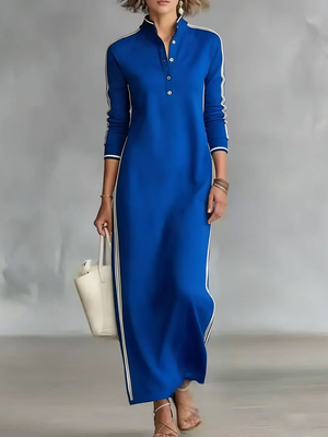 Elegant Collared Long Sleeve Maxi Dress