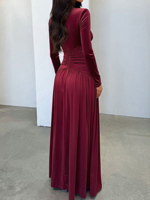 Elegant Deep V-Neck Long-Sleeve Dress