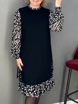 Elegant Faux Two-Piece Print Midi Dress