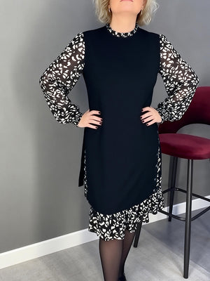 Elegant Faux Two-Piece Print Midi Dress