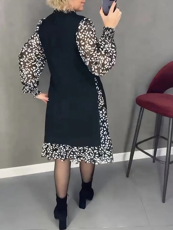 Elegant Faux Two-Piece Print Midi Dress