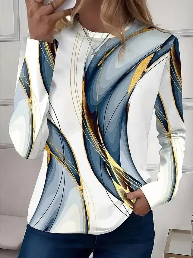 Elegant Geometric Print Long Sleeve Top