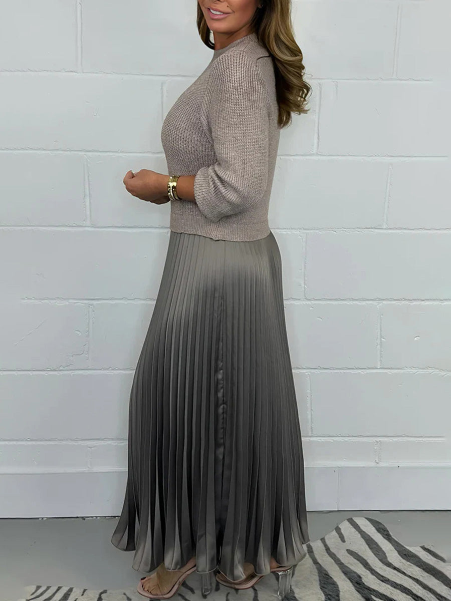 Elegant Knit Two-Piece Style Pleated Dress