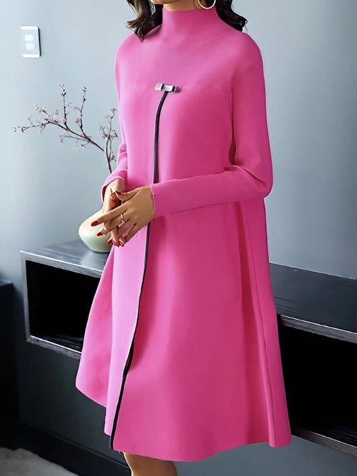 Elegant Long-Sleeve High-Neck Dress