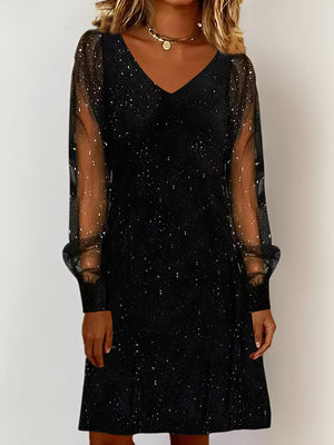 Elegant Mesh Sleeve Star Pattern Dress