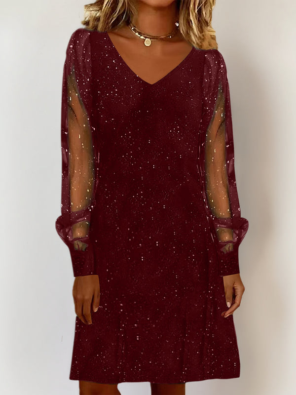 Elegant Mesh Sleeve Star Pattern Dress