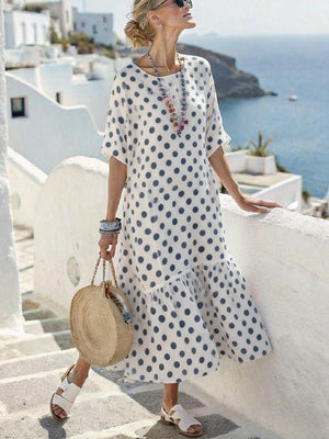 Elegant Polka Dot Flowing Maxi Dress