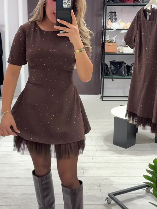 Elegant Round-Neck Embellished Dress