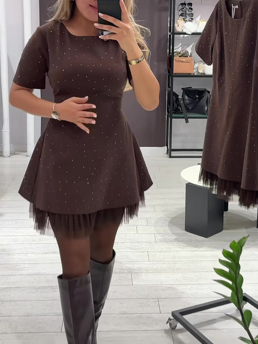 Elegant Round-Neck Embellished Dress