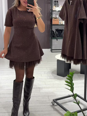 Elegant Round-Neck Embellished Dress