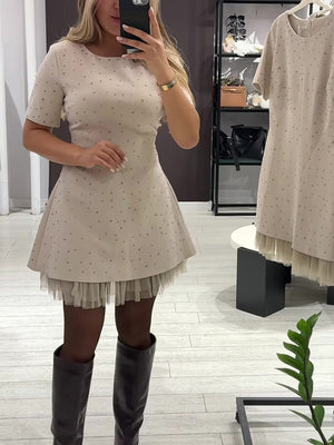 Elegant Round-Neck Embellished Dress