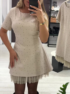 Elegant Round-Neck Embellished Dress