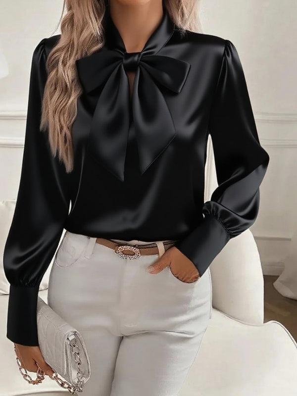 Elegant Satin Bow-Tie Blouse