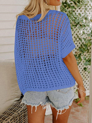 Elegant Short Sleeve Openwork Knit Top