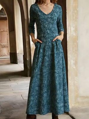 Elegant V-Neck Printed Dress