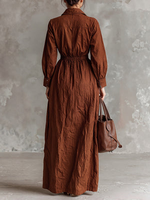 Elegant Zipper Collar Elastic Waist Maxi Dress