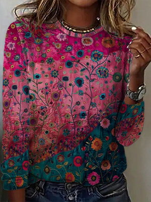 Exotic-Style Long-Sleeve Printed Top