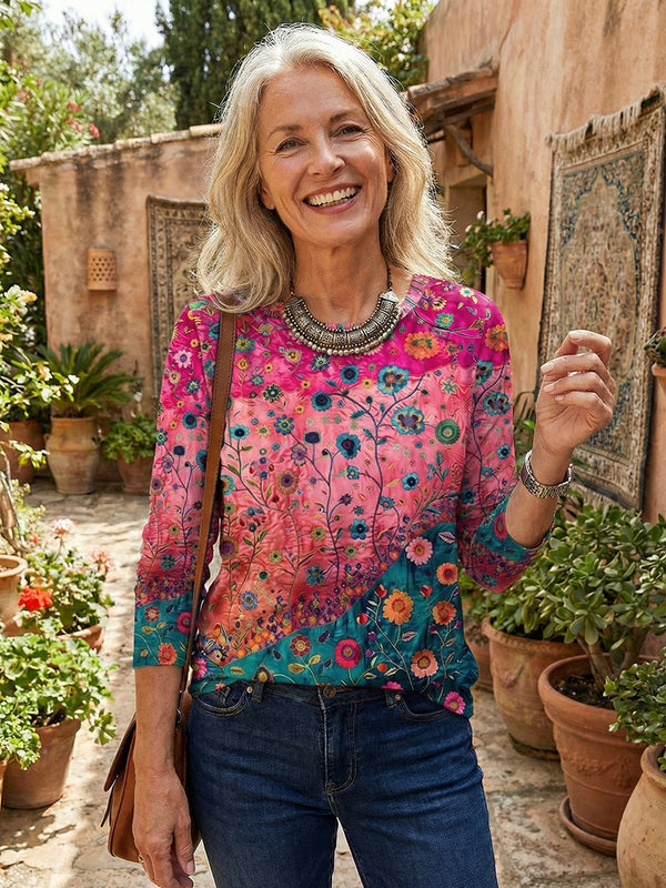 Exotic-Style Long-Sleeve Printed Top