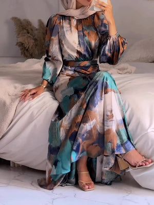 Exotic Lantern Sleeve Maxi Dress