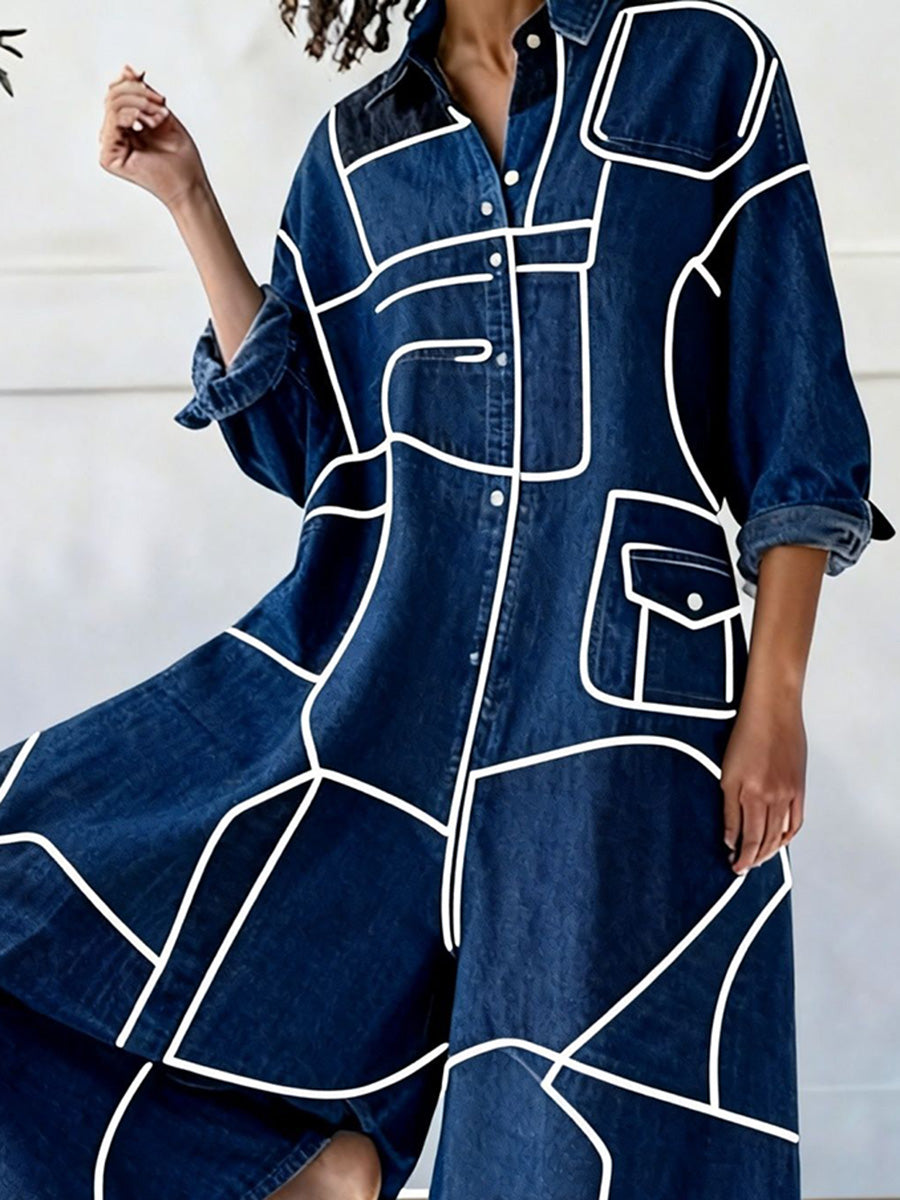 Eye-Catching Blue Line Pattern Jumpsuit