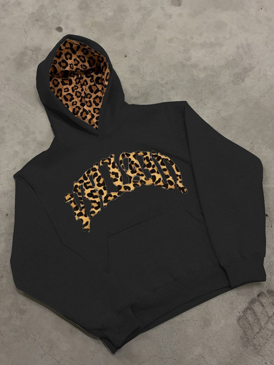 Fashion Leopard Letter Graphic Hoodie