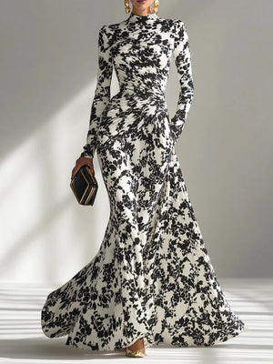 Fashion Print Flowing Long Sleeve Maxi Dress