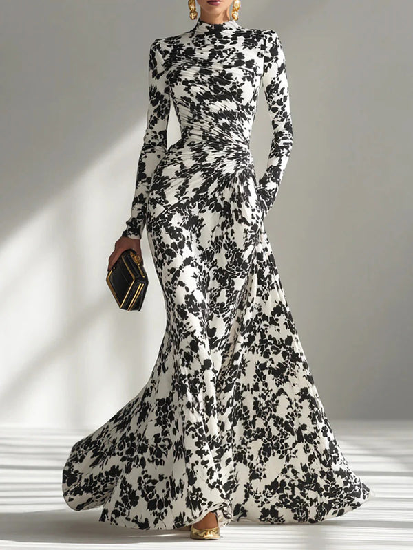Fashion Print Flowing Long Sleeve Maxi Dress