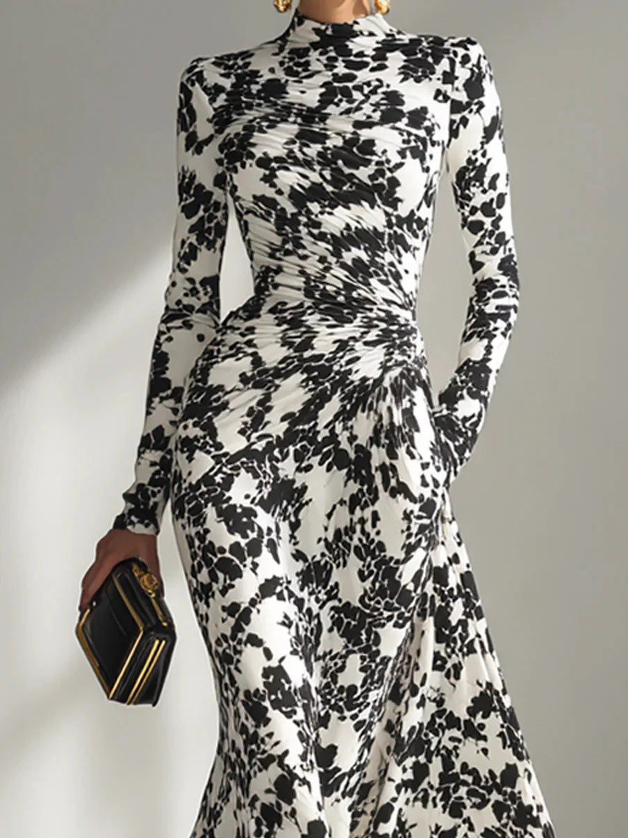 Fashion Print Flowing Long Sleeve Maxi Dress