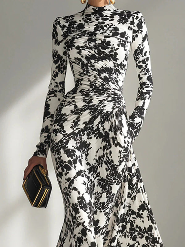 Fashion Print Flowing Long Sleeve Maxi Dress