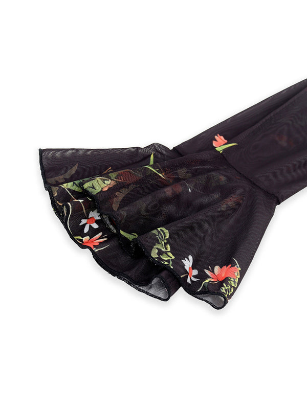 Festive Floral Bell-Sleeve Long Dress