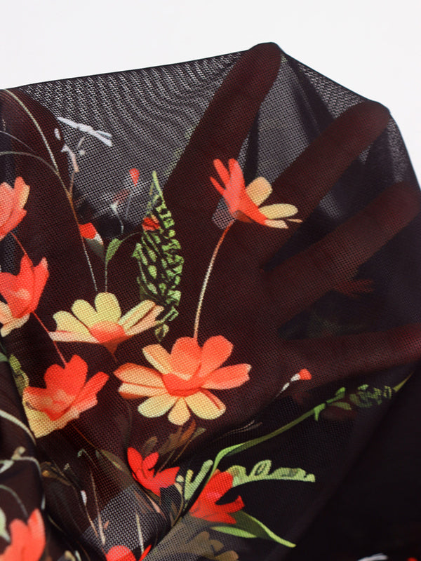 Festive Floral Bell-Sleeve Long Dress