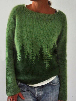 Forest-Patterned Knit Sweater