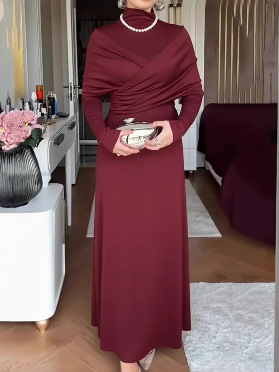 High Neck Long Sleeve Slim-Fit Maxi Dress