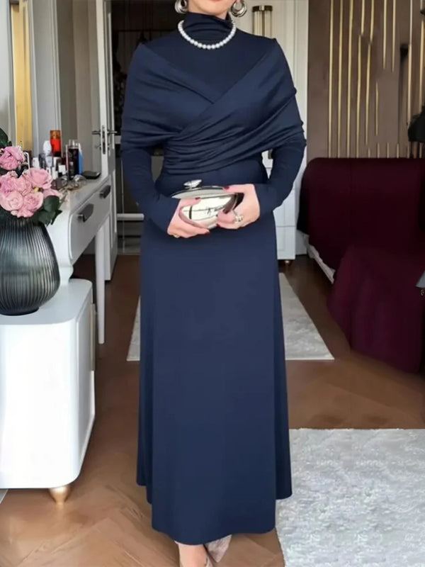 High Neck Long Sleeve Slim-Fit Maxi Dress