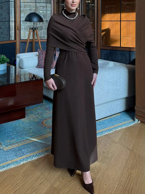 High Neck Long Sleeve Slim-Fit Maxi Dress