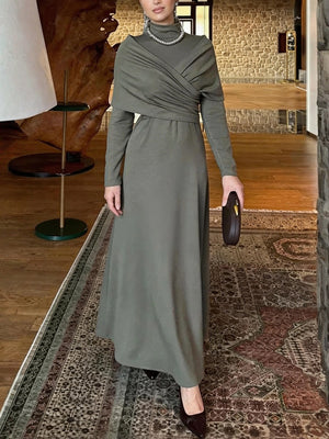 High Neck Long Sleeve Slim-Fit Maxi Dress
