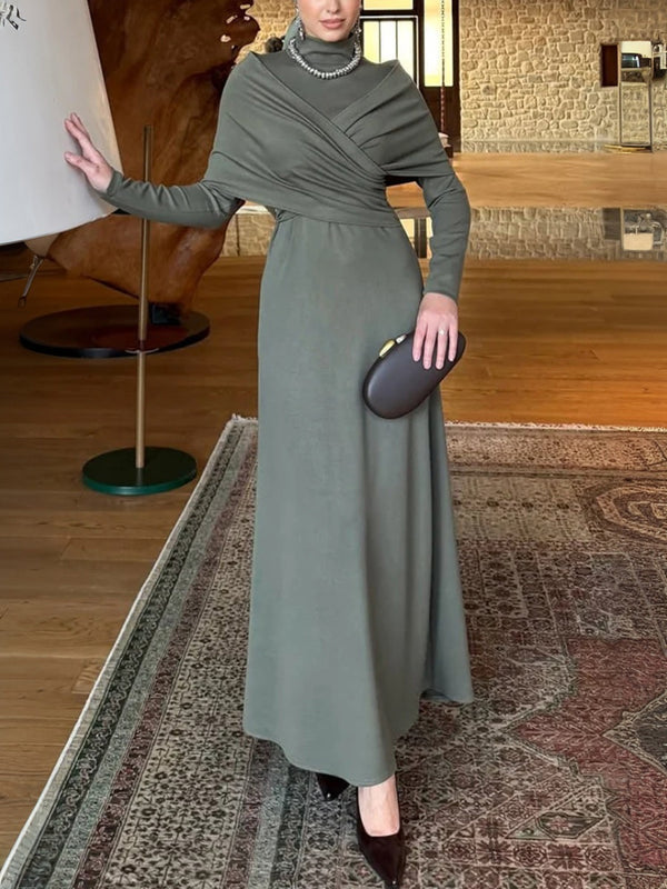 High Neck Long Sleeve Slim-Fit Maxi Dress