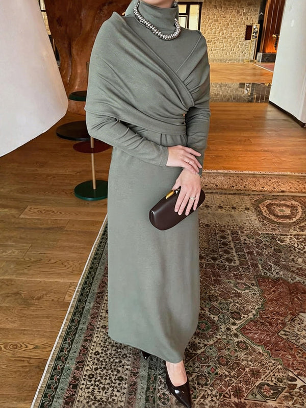 High Neck Long Sleeve Slim-Fit Maxi Dress
