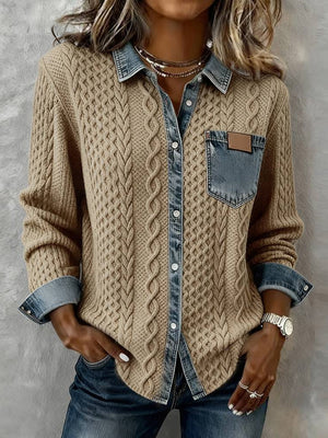 Knitted Patchwork Denim Cardigan Jacket
