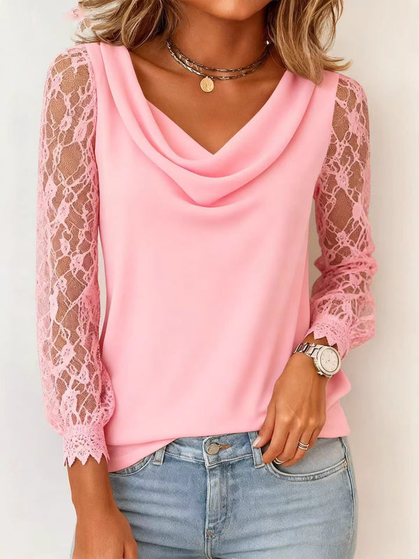 Lace Trim three-quarter Sleeve Elegant Top