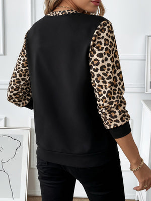 Leopard Print Sleeve Color block Sweatshirt