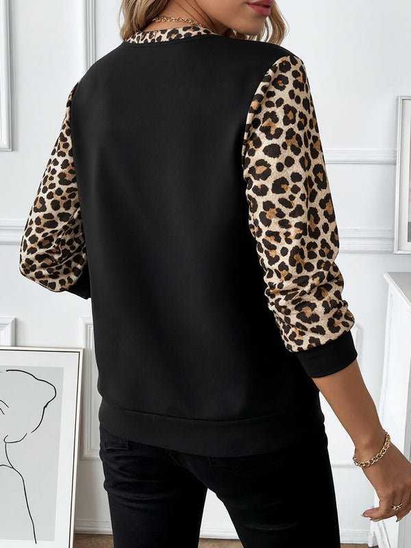 Leopard Print Sleeve Color block Sweatshirt