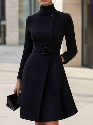 Long-Sleeve Belted Elegant Dress