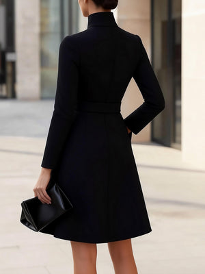 Long-Sleeve Belted Elegant Dress