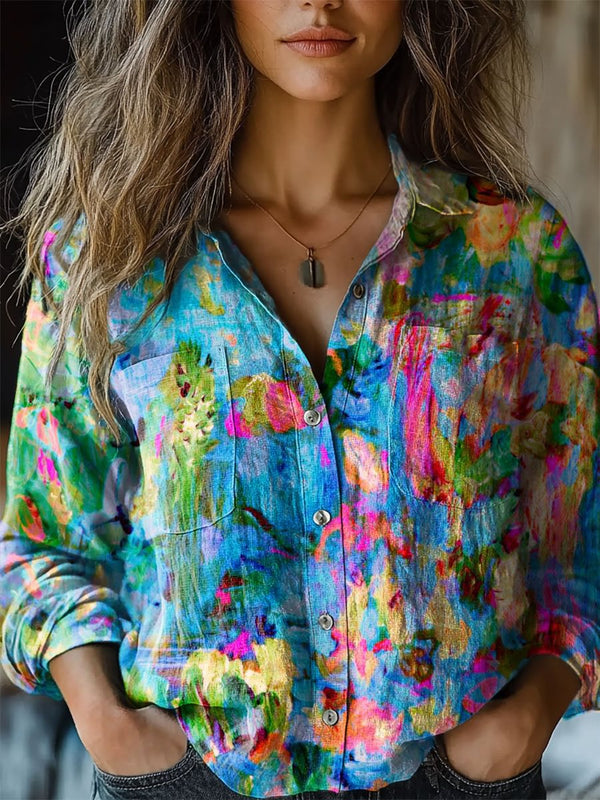 Long-Sleeve Printed Collar Shirt