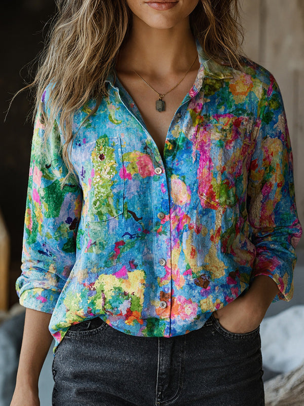 Long-Sleeve Printed Collar Shirt